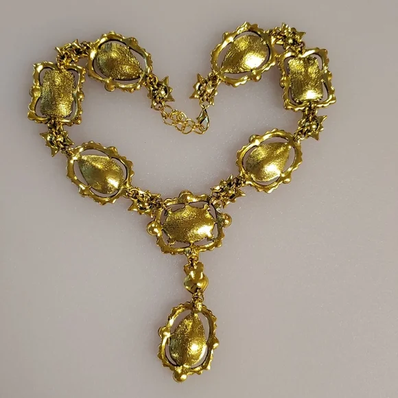 Purple amber and clear rhinestones goldtone statement necklace NIB wedding prom - Picture 8 of 10